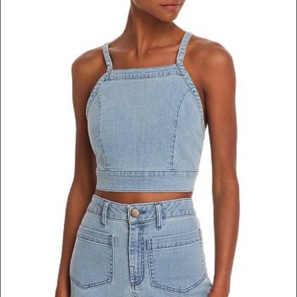 NEW Show Me Your Mumu Fawcett Denim Crop Top - Picture 2 of 9